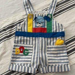 Vintage stripes and primary Colorblock overall shorts